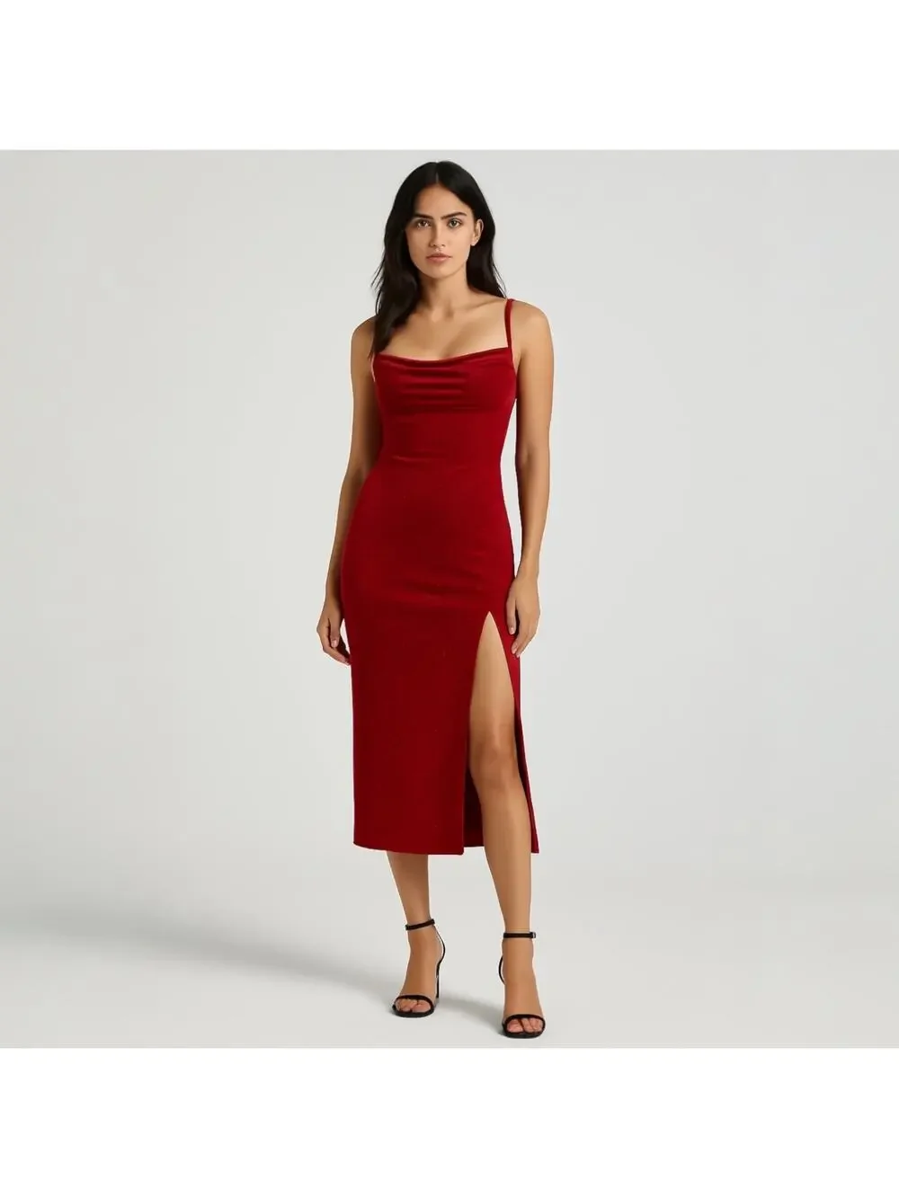 Windsor | Dresses | New Windsor Red Sleeveless Cowl Neck Glitter Cami ...